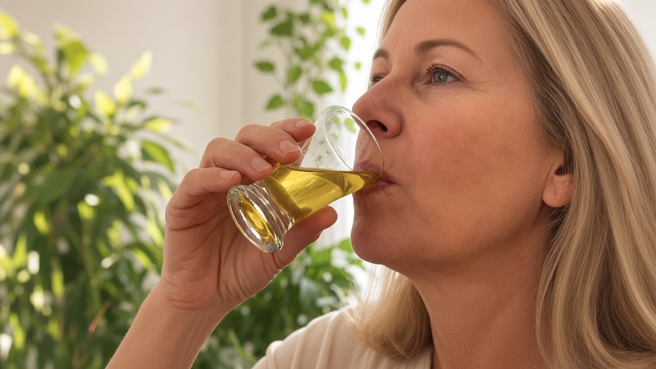 Una donna beve un piccolo sorso di infuso caldo