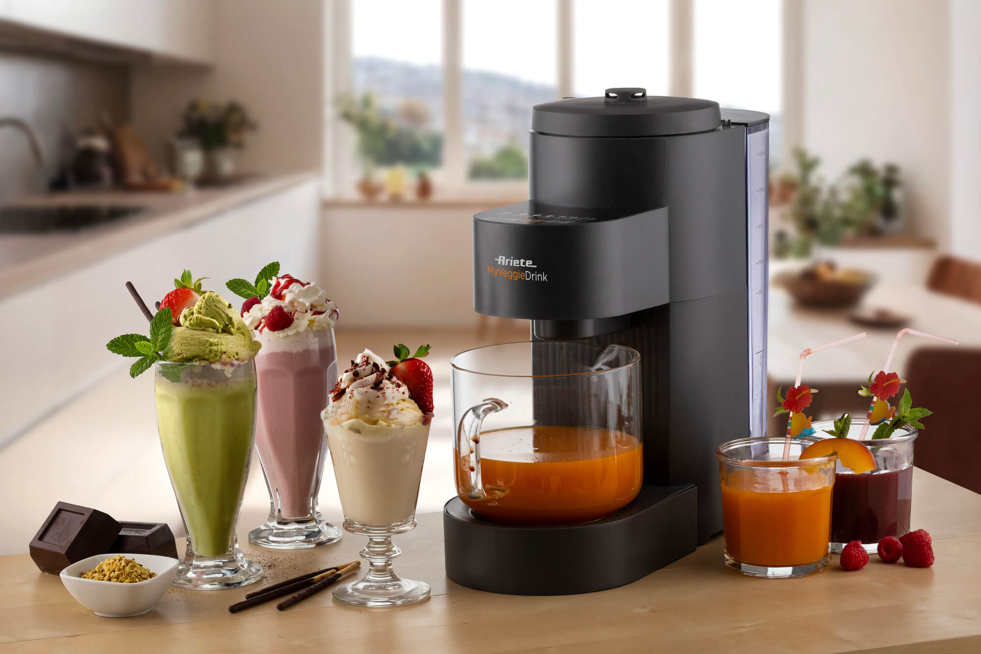 Ariete 650 accanto a succhi e milkshake